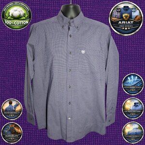 Ariat Pro Series Shelton Stretch Classic Fit Shirt Mens M Purple Micro Check
